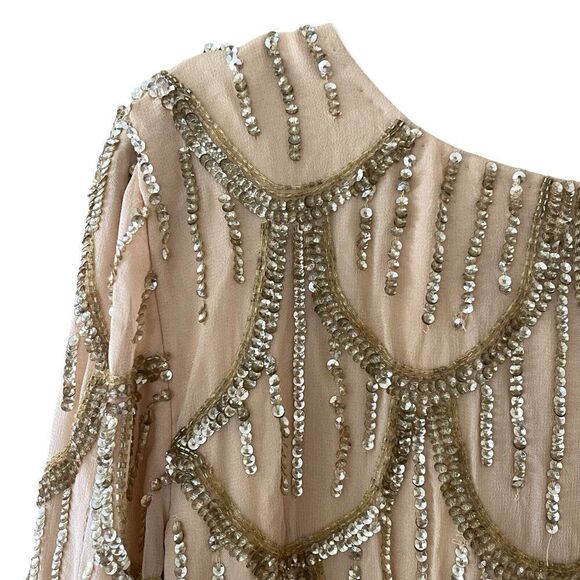 NBD Tristan Sequin Mini Dress Gold Nude Bow Back Revolve NWT $368 SZ L - Picture 9 of 15
